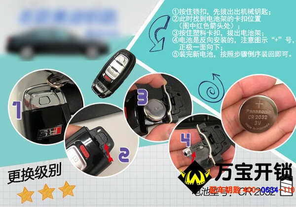 奧迪車鑰匙電池怎么換？萊蕪奧迪開鎖，配汽車鑰匙